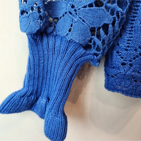 New Blue Crochet Knit Sweater Oversized Button Front Cardigan Size XL - Picture 7 of 8